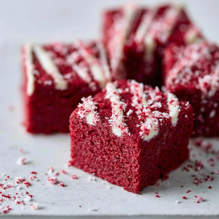 Delicious Red Velvet Brownies topped with cream cheese frosting on a plate