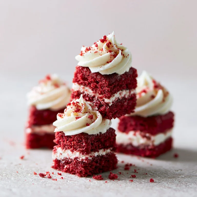 Plate of Red Velvet Cake Minis decorated with cream cheese frosting