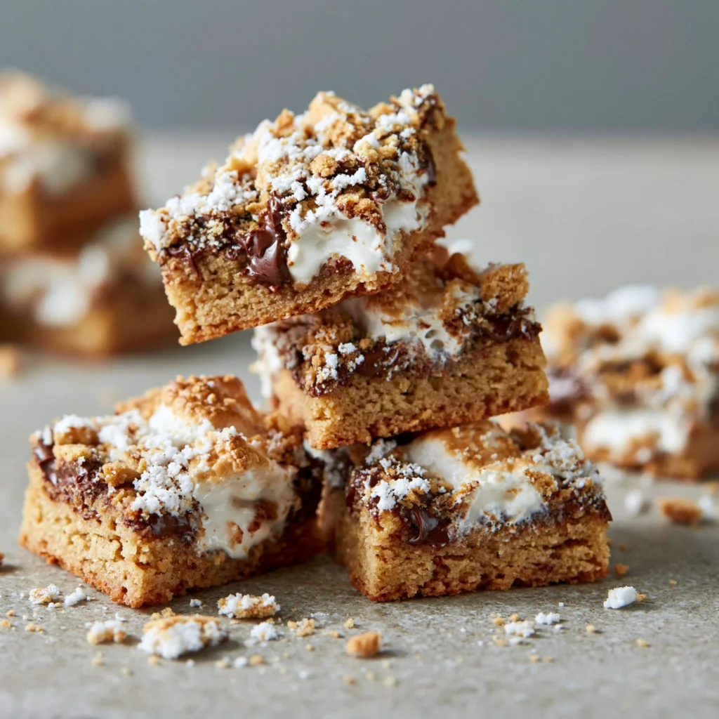 Delicious S'mores Cookie Bars with chocolate and marshmallows
