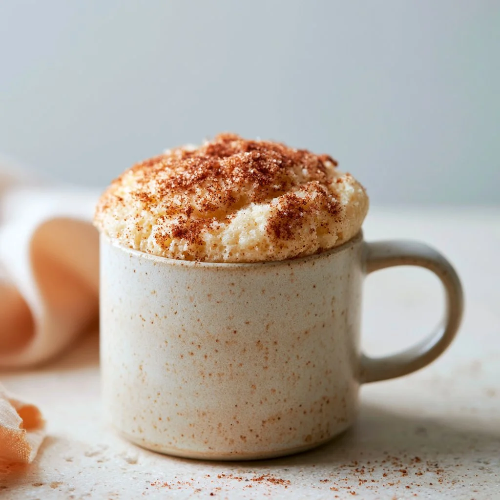 Delicious snickerdoodle mug cake in a charming mug