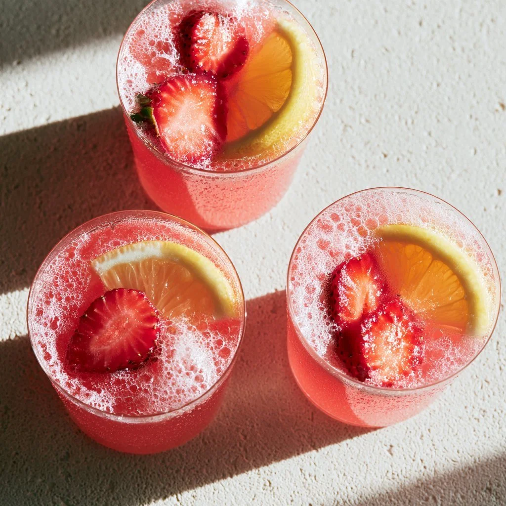 Refreshing Strawberry Brazilian Lemonade served in a glass with fresh strawberries